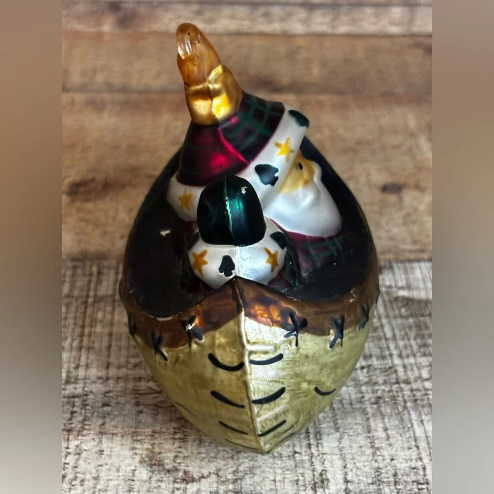 Vintage Santa Claus In Canoe Glass Christmas Tree Ornament Rustic Lake